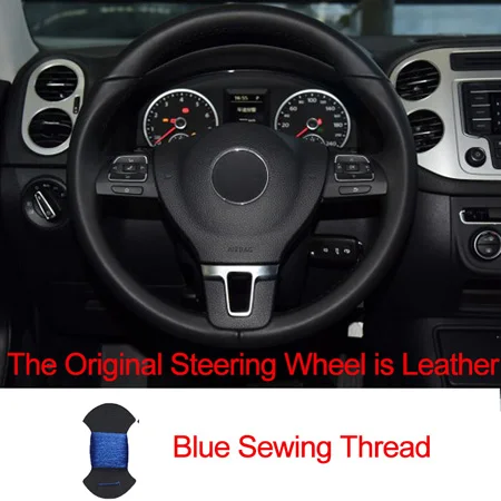 Leather Blue Автомобильный чехол на руль для Volkswagen VW Gol Tiguan Passat B7 Passat CC Touran Jetta Mk6 Stuurhoes Funda Volante Volant - Название цвета: Leather Blue