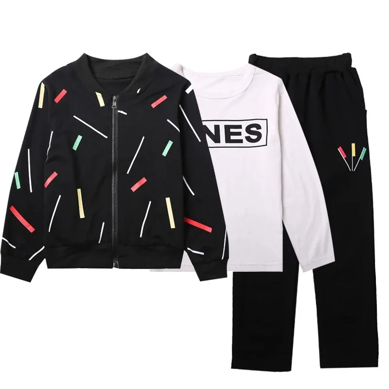 

Autumn Boy Clothes Kids Printed Thick Jackets+T Shirts+Pants 3pcs Sets Brand Boy Jackets Trousers Suits Children Clothes Set