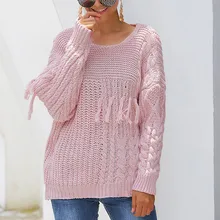 Кардиган для женщин, повседневный Однотонный женский свитер с круглым вырезом, вязанная куртка, ажурный свитер с длинным рукавом, кашемировый свитер, женская одежда L911