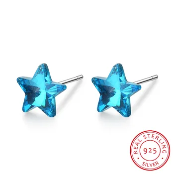 

Real 100% 925 Sterling Silver Blue Crystal Star Earrings for Women Fashion Silver Star Brincos de Prata
