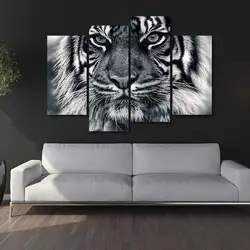 4 панели черно-белый принт на холсте картина животных настенная живопись свирепость Тигр с глазом и бородой плакат