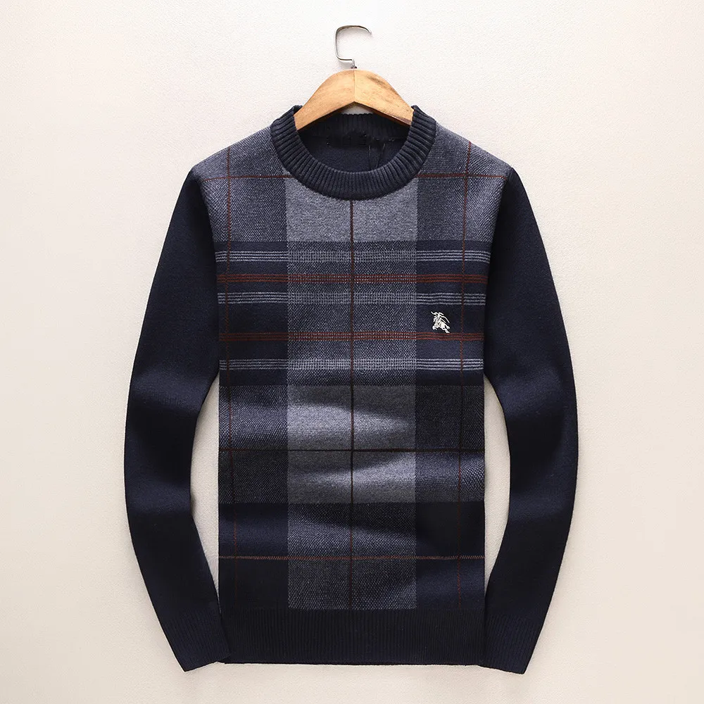 

Autumn and winter new long-sleeved woolen men's plaid cashmere sweaters for leisure and warmth Casual O-Neck Plaid Pullovers