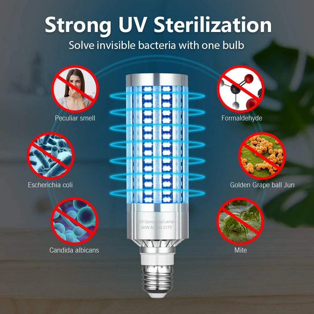 

60W 7200LM Home Ozone Germicidal Light E27 UV Disinfection Tube Lamp Bulb Bulb for Home Sterilizer Disinfection Deodor