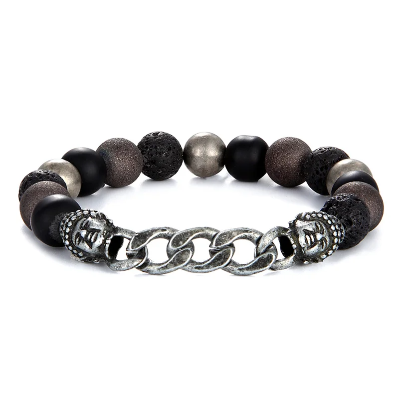 Antique Buddha 10mm Панк мужской черный череп браслет Будда, йога Шарм в виде чакры натуральная нить с каменными бусинами браслеты и браслеты Homme femme Ювелирные изделия Подарки - Окраска металла: Antique Buddha 10mm