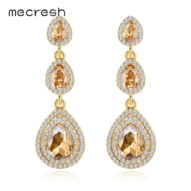 

Mecresh Luxury Gold Color Bridal Long Drop Earrings for Women Crystal Water Drop Dangle Earrings for Wedding Engagement MEH1645