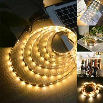

NEW 1M 2M 30/60LED Strip Light SMD2835 USB/battery power Warm White Flexible Lighting Ribbon for dressing table living room