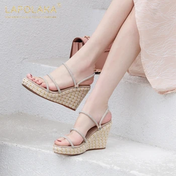 

Lapolaka 2020 Hot Sale Wedge High Heels Shoes Woman Sandals Platform Slip On Crystal Narrow Summer Sandals Women Shoes