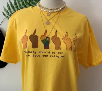 

Sunfiz HJN Humanity Should Be Our Race,Love Our Religion Feminist T-Shirt Women Fist Girl Power Tees Human Rights Racist Grunge