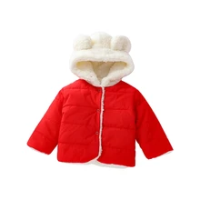 Одежда для детей; детская одежда; зимние теплые толстовки с капюшоном для мальчиков и девочек; пальто; утепленная бархатная верхняя одежда кораллового цвета с рисунком медведя