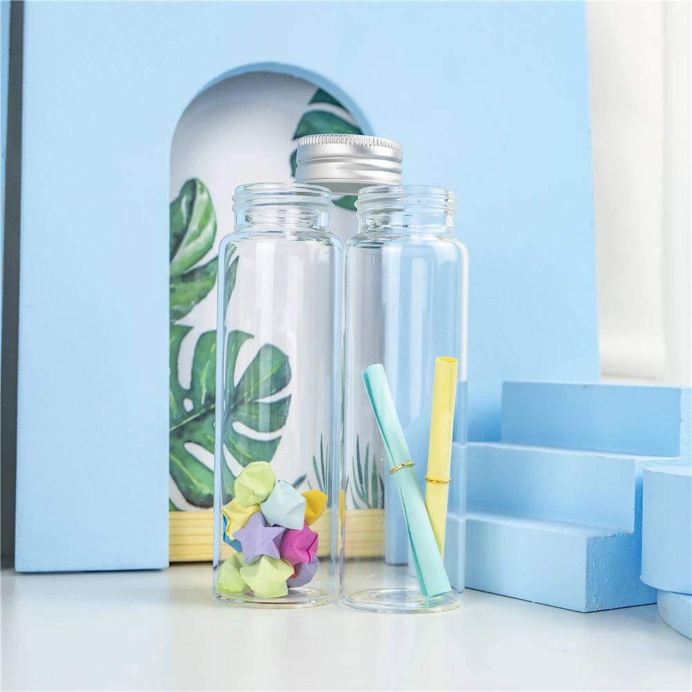 12 pcs 37x120 mm 90ml Aluminum Screw Cap Candy Bottles Wishing Stars Glass Bottles Decorative Jars Decorative Glass Containers 4