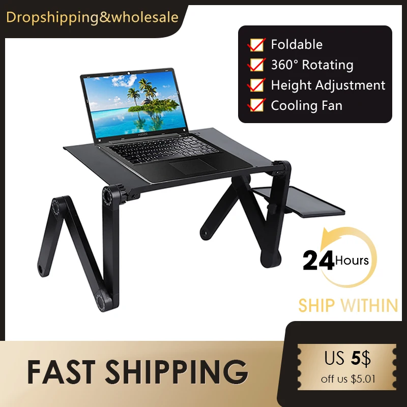 

Adjustable Portable Aluminum Laptop Desk for Ergonomic TV Bed PC Table Stand Notebook Table Desk Stand With Mouse Pad 420*260 mm
