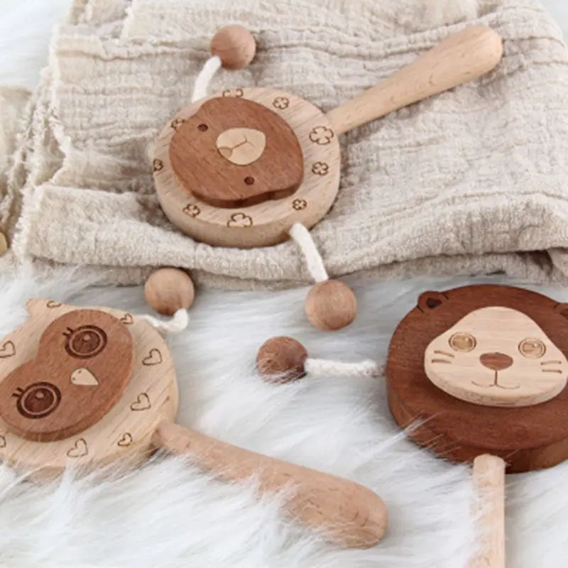High Quality Wood Cute Baby Newborn Rattle Creative Practical Cartoon Wooden Bite Chew Toy 5