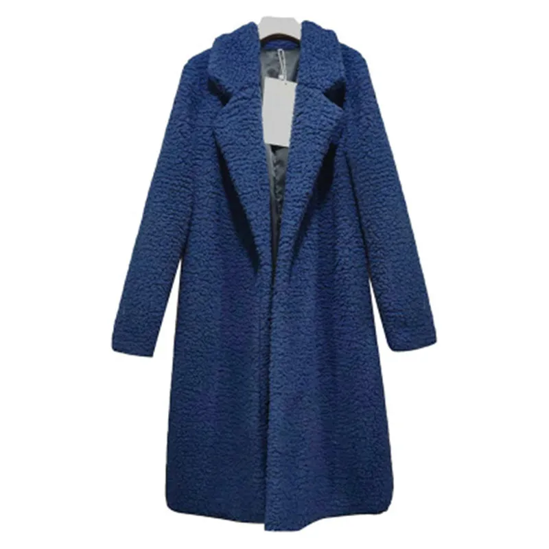 Женские зимние куртки, длинная розовая меховая верхняя одежда, меховая куртка, уличная плюшевая куртка, женские пальто из овчины, мягкий цвет, роскошная - Цвет: Тёмно-синий