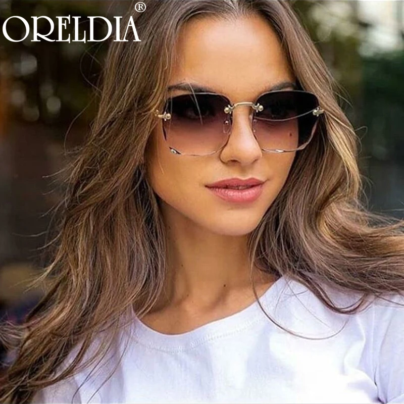 Fashion Rimless Square Sunglasses 2022 New Women Brand Designer Big