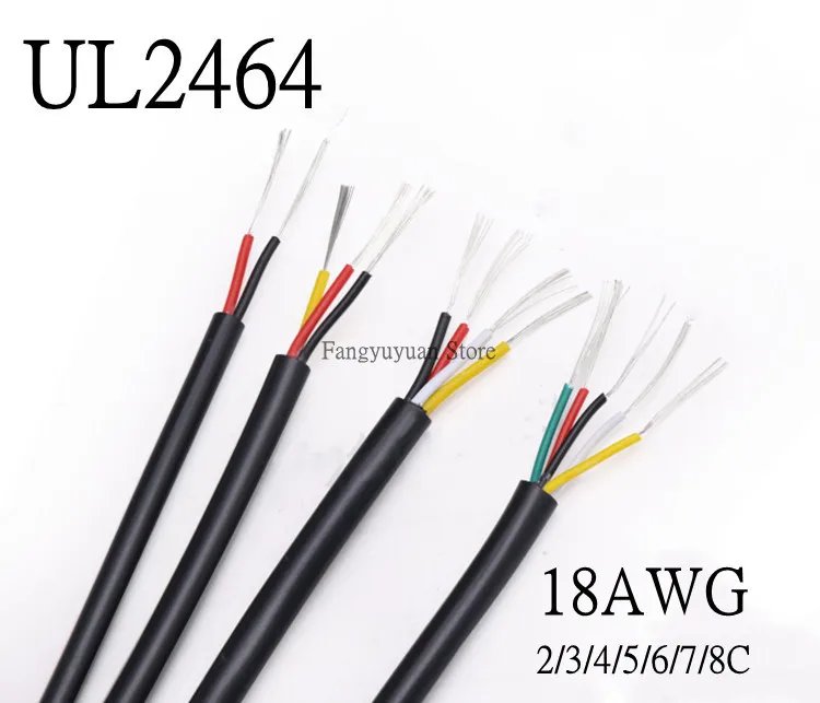 

1M Sheathed Wire Cable 18AWG Channl Audio Line 2 3 4 5 6 7 8 9 10 Cores Insulated Soft Copper Cable Signal Control Wire UL2464