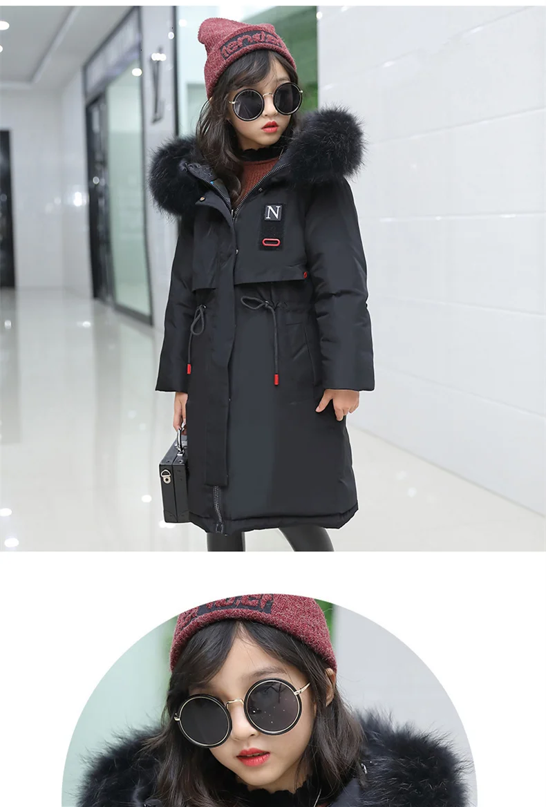new children's clothing Parka real fur hot hat long winter thin shirt girl's clothing coat coat teenager 10 years old