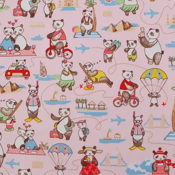 

1 yard Polyester/PVC coated Waterproof Fabric for bag, Lovely Panda on light pink (width=140cm)