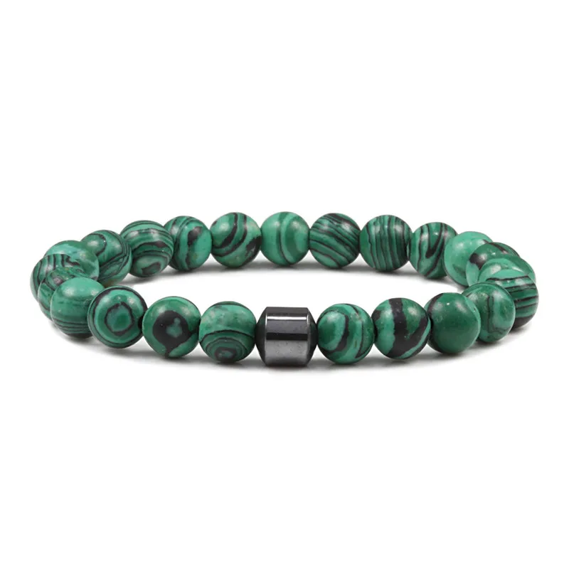 green Pulseiras& Браслеты браслет Малахитовый браслеты из бус Классические наручные сплав аксессуары hombre натуральный камень Homme Йога человек ювелирные изделия - Окраска металла: green