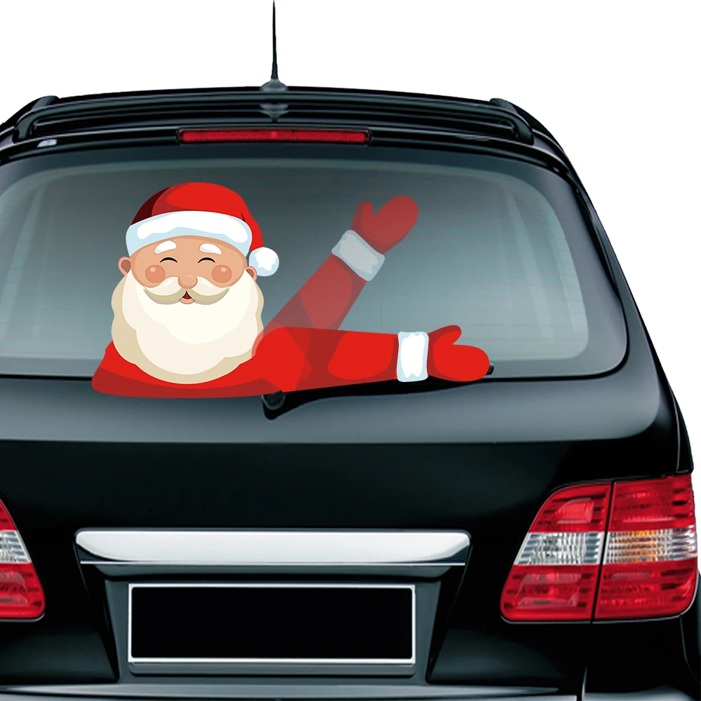 

Car Styling Rear Window Wiper PVC Stickers Christmas Santa Claus Waving Wiper Decals Removable Reusable Washable