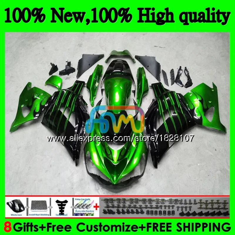 Инъекции для KAWASAKI ZZR1400 ZX 14R ZX-14R 24BS. 0 ZX14R для детей возрастом 12, 13, 14, 15, 16, 17, 2012 2013 обтекатель цвета: зеленый, черный