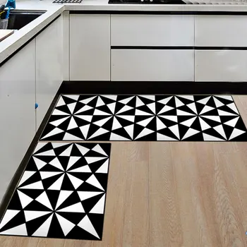 

Black Kitchen 2pcs/set Floor Mat Geometric Pattern Area Rugs Carpets Doormat