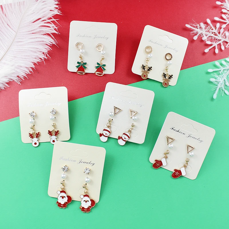 

Exquisite Christmas Earrings Ear Studs Santa Claus christmas tree Snowman reindeer Small bell glove Elk Christmas jewelry Gift for women and girl