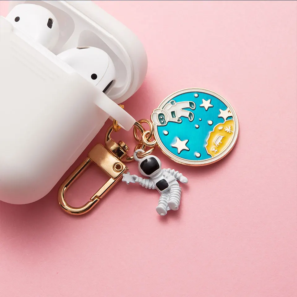 Силиконовый чехол с космическим космонавтом для Apple Airpods 1, 2, аксессуары, защитный чехол, сумка, чехол для наушников, брелок для ключей - Цвет: white