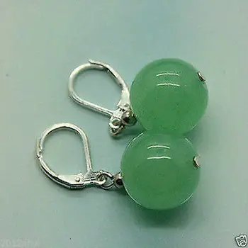 

Beautiful Tibet Silver 12mm Green jadeite gem stone Earrings