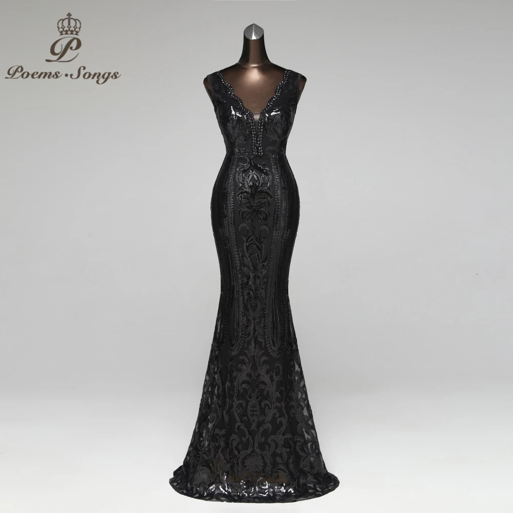 Preise Gedichte Songs 2019 Neue Doppel V Lange Abendkleid vestido de festa Sexy Backless Luxus Gold Pailletten formale partei kleid prom kleider