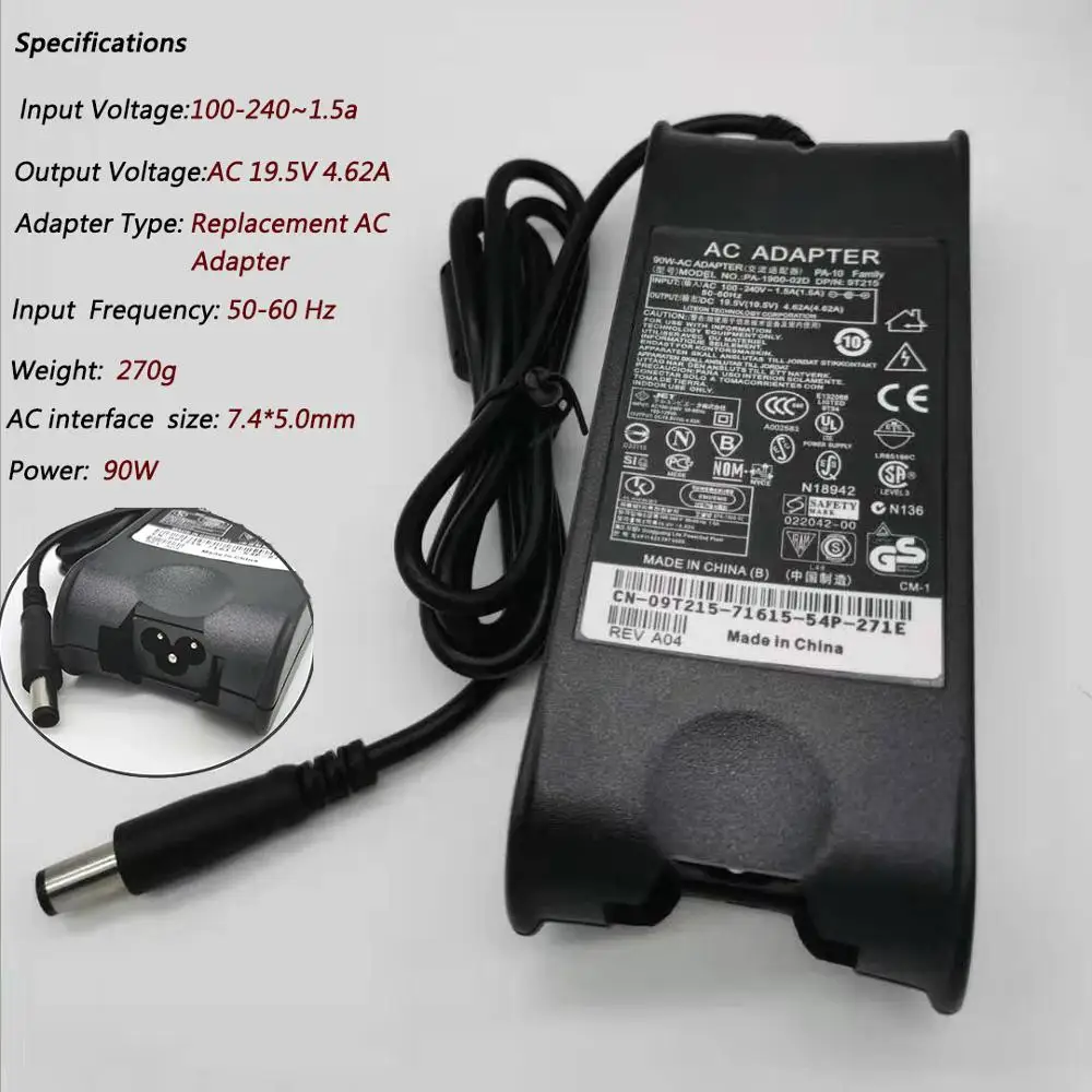 19 5v 4 62a 7 4 5mm Pa 10 Ac Adapter For Dell Inspiron 1545 N4030 N4050 1400 D610 N4010 D620 1420 D800 E6400 Pa 1900 02d Laptop Adapter Aliexpress