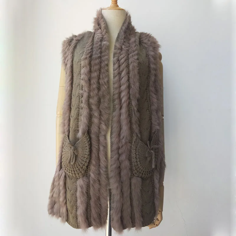 bubble coat women Natural Real Rabbit Fur Knitted Vest With Tassel Genuine Fur Warm Sleeveless Women Fur Gilet With Real Raccoon Fur Trimming long down coat