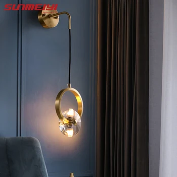 

Led Wall Lamps For Bedroom Bedside Room decor Modern Copper Crystal Wall Lighting Stairs Corridor Lamp Hanging applique murale