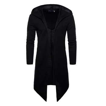 

Men's Long Sleeve Draped Lightweight Open Front Longline Hooded Cardigan