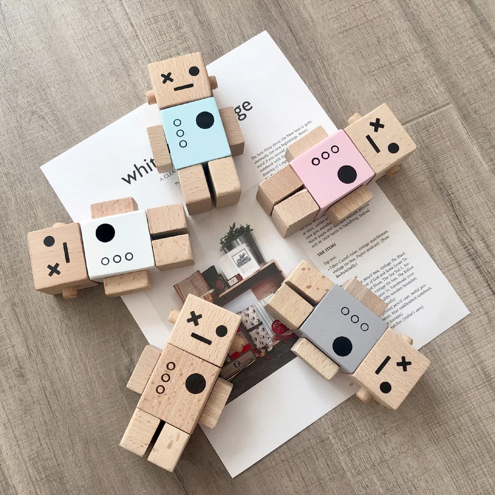 Nordic Robot Wooden Baby Blocks Toys Kids Infant Educational Learning Wood Toy for Newborn Gift Present Room Decoration | Игрушки и