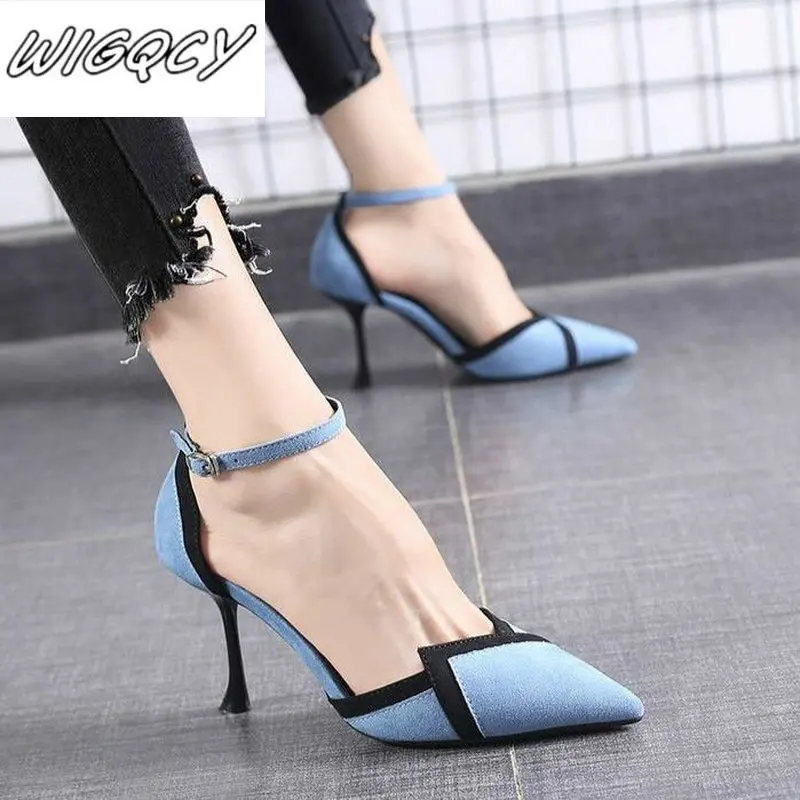 2020 early spring new color matching fashion sandals women Korean version of pointed high-heeled buckle women's singles shoes