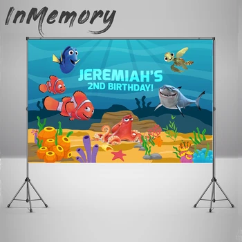

Cartoon Dory Nemo Under Sea Bubbles Banner Photo Background Printed Studio Professional Indoor Photographine Backdrops