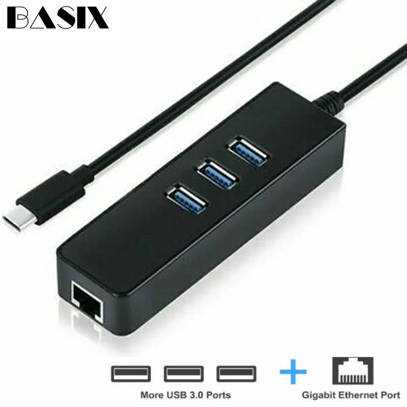 Basix USB C HUB Ethernet 3 Порты USB HUB 3,0 Тип C до Gigabit Ethernet LAN RJ45 адаптер проводной сетевой карты Usb C HUB Ethernet