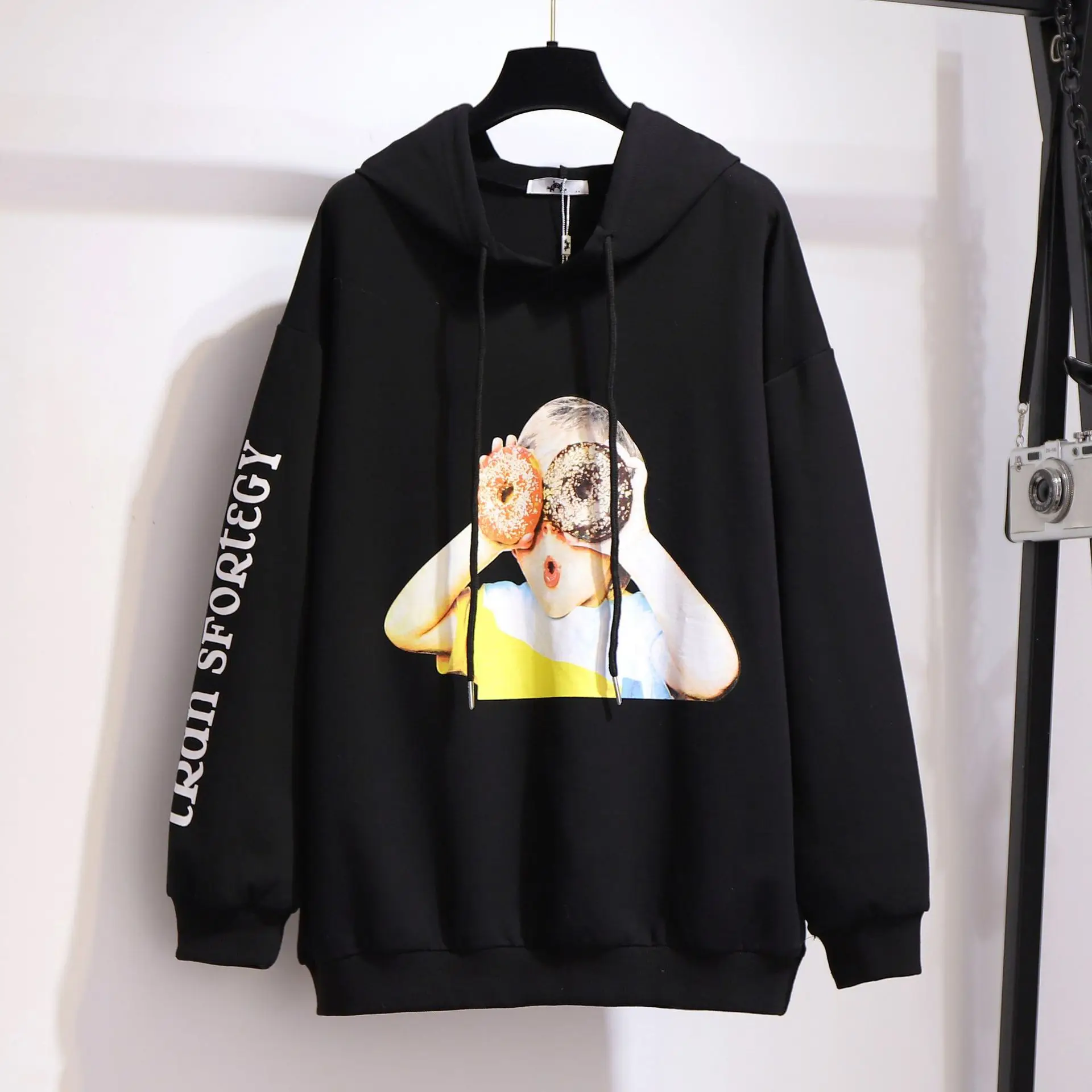 

300 Extra Large WOMEN'S Dress Fat Mm2020 Spring Loose-Fit Slimming Cartoon Printed Hoodie Hooded Jacket