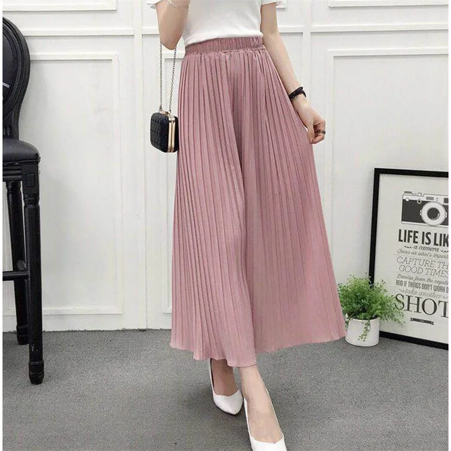 2020 verano nueva moda de primavera marea negro suelto Casual elástico cintura alta ancho plisado de la gasa de las mujeres pantalones sueltos NS4563
