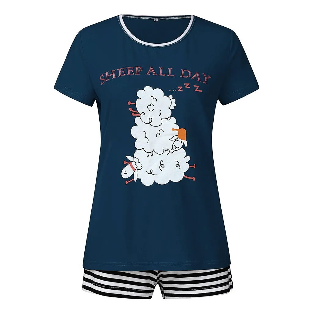 Модная новинка,, женская футболка с короткими рукавами и надписью с милым принтом Топ+ шорты в полоску, пижамный комплект, пижама, 40