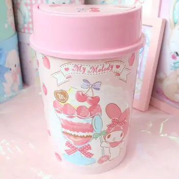 

My Melody Cinnamoroll Pudding Dog Little Twin Star Action Figure Cartoon Household Trash Can With Lid Kitchen Bathroom Waste Bin