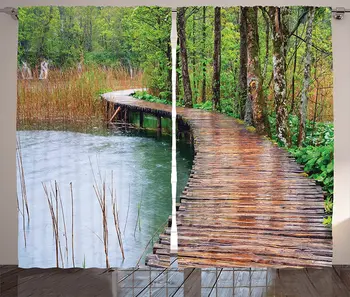 

European Window Curtains Plitvice National Park Croatia Footbridge Jungle Vacation Wilderness Living Room Bedroom Decor Curtain