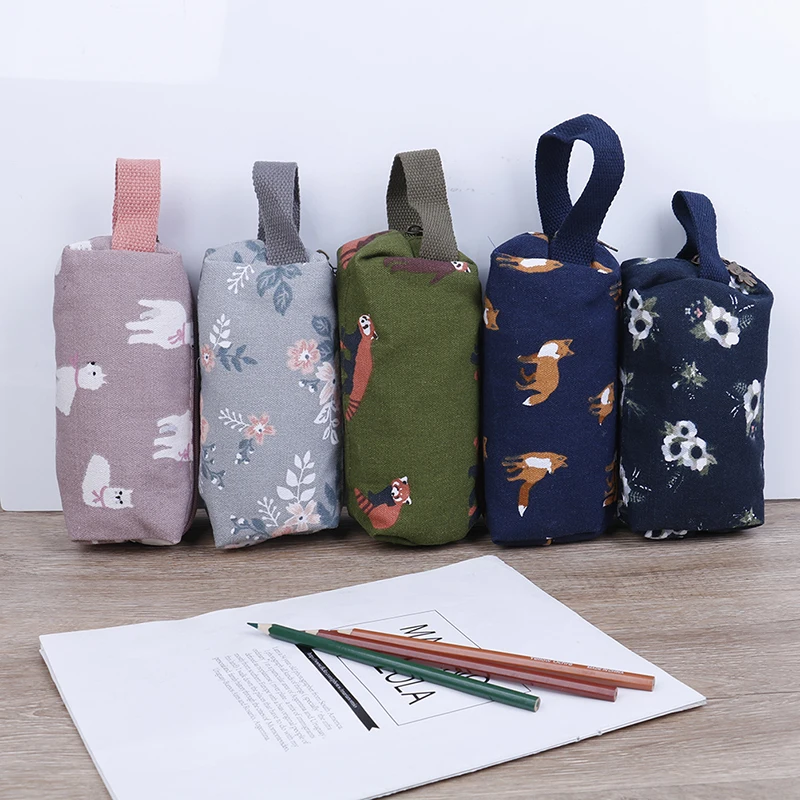 

1PC NEW Raccoon Alpaca Fox Canvas Pencil Case Stationery Kids School Pencil Cases Boys Girls Pencil Bag for School Supplies