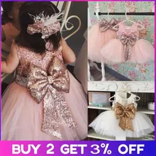 Детское платье г. Новое платье для свадебной вечеринки кружевное платье с блестками и бантом сзади, детская одежда на День святого Валентина платье для малышей