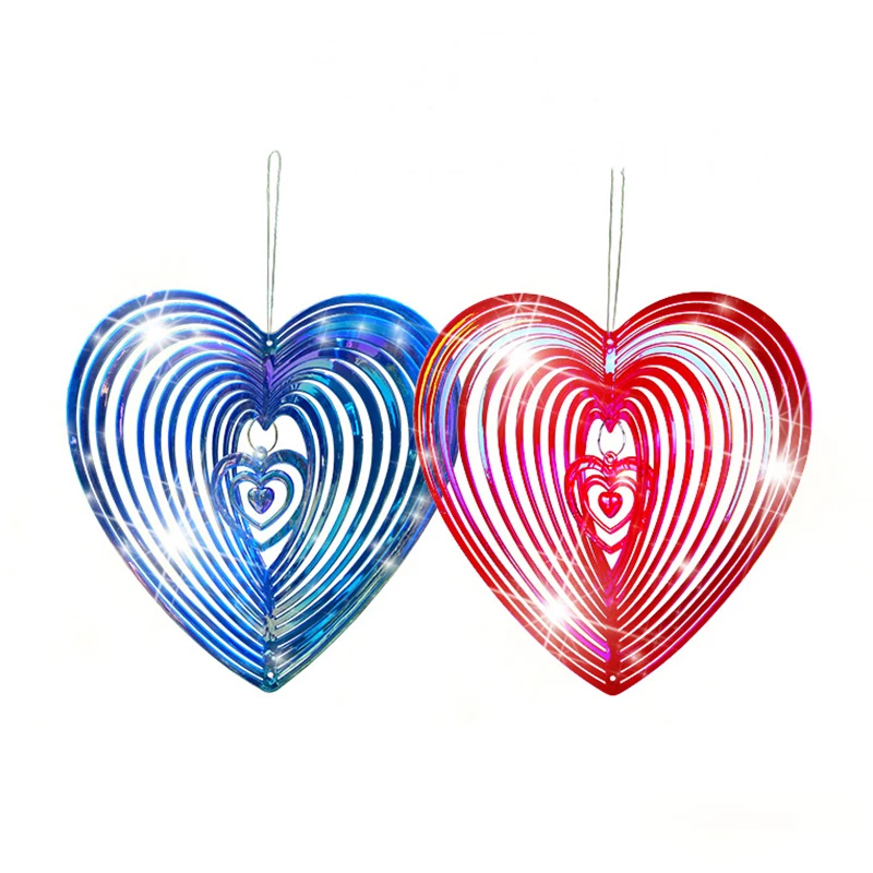 Geometric Art Heart Wind Spinner Yard Art Beating Heart Wind Spinner Balcony Outdoor Garden Decoration Ornament Dream Catcher