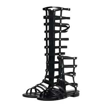 

Summer Boots Women Knee High Boots Genuine Leather Boots Round Toe Low Heel Fashion Ladies Shoes