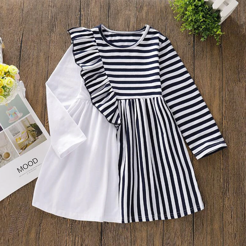 

Autumn Girls Dress Brief Long Sleeve Striped Children Holiday Casual Cute Clothes Christmas Costume For 12M-6Ys Kids Halloween