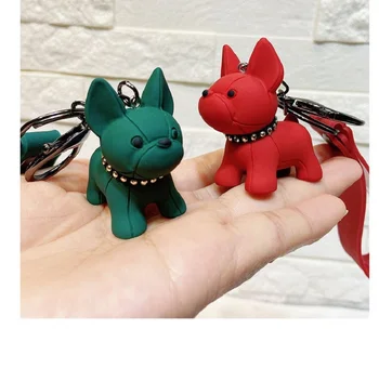 

French Bulldog Keychain PU Leather Animal Dog Keyring Holder Bag Charm Trinket Chaveiros Bag Accessories Punk Style Pendant 20