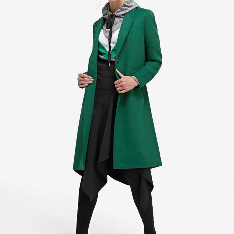 Офисное женское модное длинное пальто для женщин, однотонное тонкое шерстяное пальто и пиджак, однобортная женская одежда