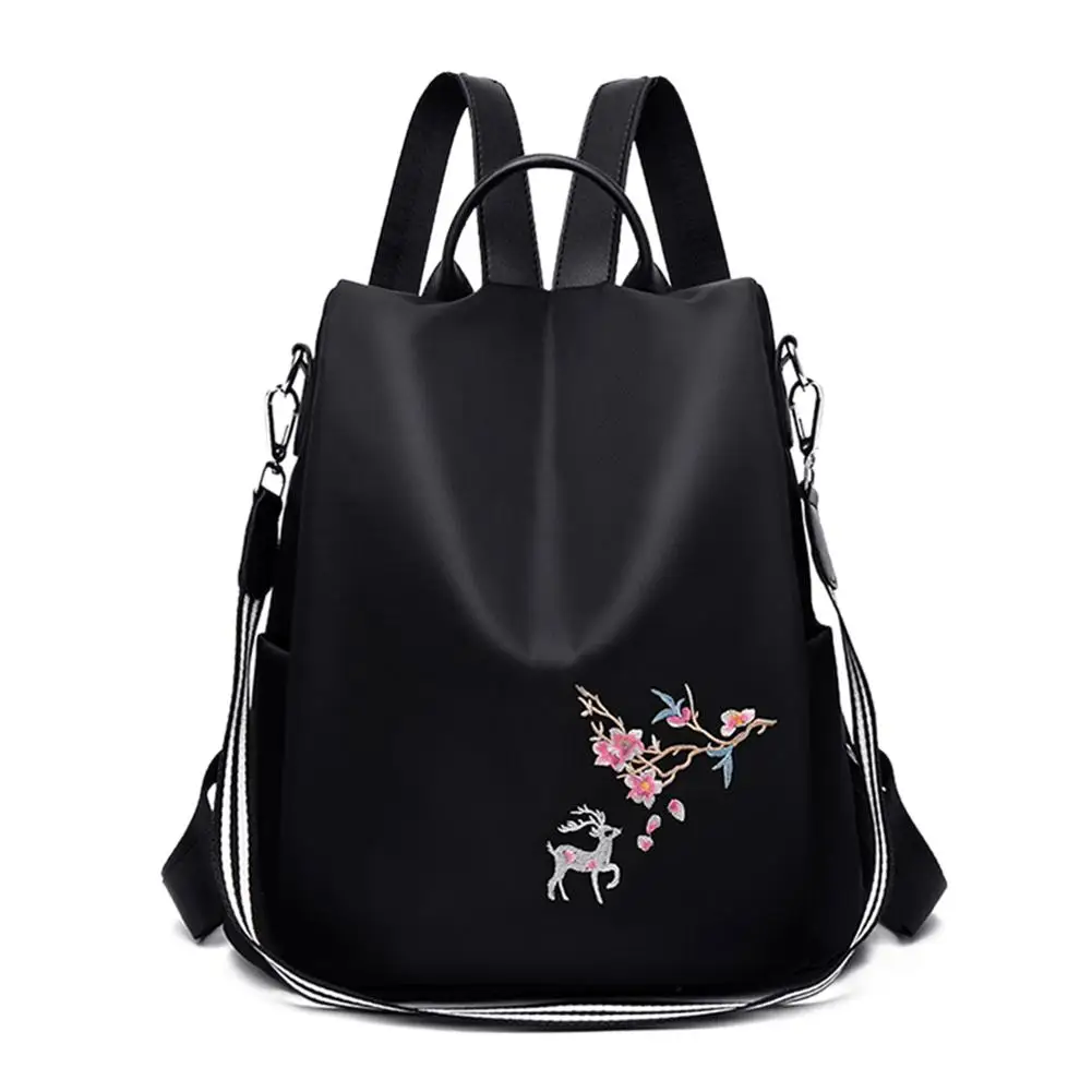 Girls Backpack Anti-Theft Female Shoulder-Bag Embroidery Fabric Oxford School Women 3-In-1